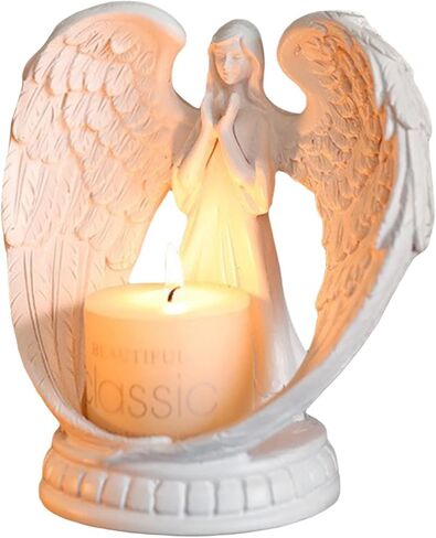 تمثال ملاك الصلاة، حامل شموع حديث من الراتنج، حامل ضوء الشاي، زينة الكروب الأبيض لديكور الطاولة المركزية (أبيض، مع شمعة قابلة للاشتعال) in Kuwait