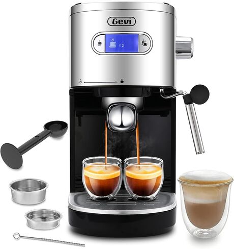 Gevi Espresso Machines 20 Bar ماكينة صنع قهوة الكابتشينو الأوتوماتيكية سريعة التسخين مع عصا رغوة الحليب للإسبريسو، خزان مياه قابل للإزالة سعة 1.2 لتر، نظام مزدوج للتحكم في درجة الحرارة، هدية للأم in Kuwait