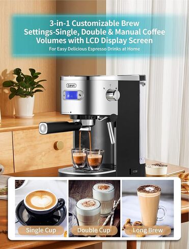 Gevi Espresso Machines 20 Bar ماكينة صنع قهوة الكابتشينو الأوتوماتيكية سريعة التسخين مع عصا رغوة الحليب للإسبريسو، خزان مياه قابل للإزالة سعة 1.2 لتر، نظام مزدوج للتحكم في درجة الحرارة، هدية للأم in Kuwait
