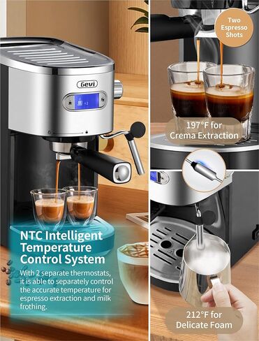 Gevi Espresso Machines 20 Bar ماكينة صنع قهوة الكابتشينو الأوتوماتيكية سريعة التسخين مع عصا رغوة الحليب للإسبريسو، خزان مياه قابل للإزالة سعة 1.2 لتر، نظام مزدوج للتحكم في درجة الحرارة، هدية للأم in Kuwait