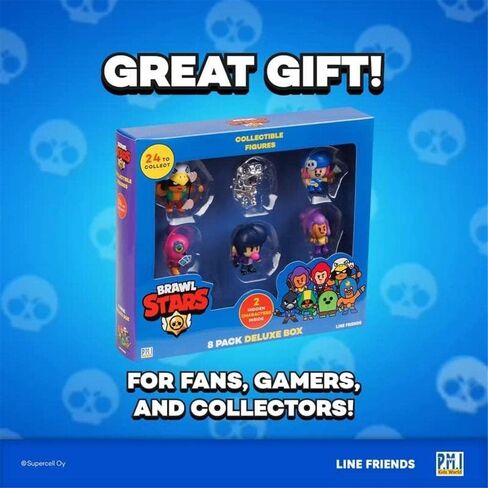شخصيات براول ستارز القابلة للجمع | 8 ألعاب Brawl Stars من أصل 24 مجموعة في عبوة واحدة | 1 شخصية غامضة نادرة | مرخصة رسميًا - تماثيل صغيرة، مستلزمات الحفلات، هدية للاعبي الفيديو in Kuwait