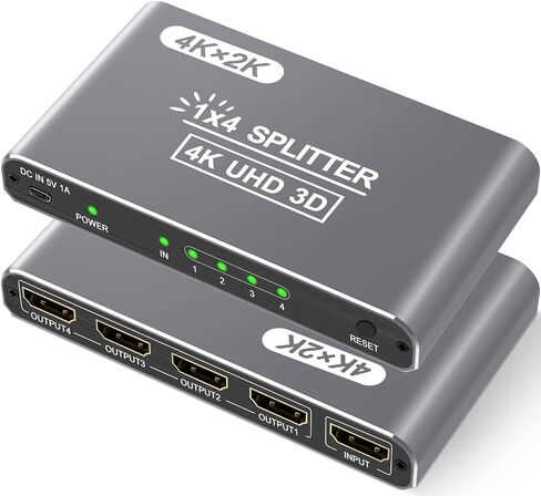 Movcle HDMI Splitter 1 in 4 Out, 4K HDMI Splitter for Dual Monitors/Mirror, Supports 4Kx2K@30Hz 3D Full HD 1080P Compatible for PS4 Blu-Ray Player Fire Stick Roku (1 Source onto 4 Displays) in Saudi Arabia