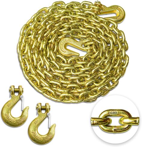 YATOINTO G80 Transport Binder Chain 5/16 Inch x 18 Foot with 2 Clevis Grab Hooks & 2 Added Clevis Snap Hook, 4,900 lbs SWL, Heavy-Duty Logging Chain for Transporting, Towing, Tie Down in Saudi Arabia