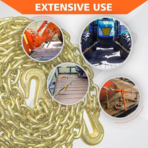 YATOINTO G80 Transport Binder Chain 5/16 Inch x 18 Foot with 2 Clevis Grab Hooks & 2 Added Clevis Snap Hook, 4,900 lbs SWL, Heavy-Duty Logging Chain for Transporting, Towing, Tie Down in Saudi Arabia
