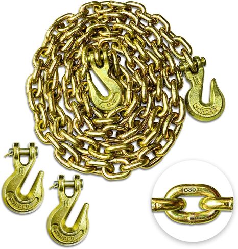 YATOINTO G80 Transport Binder Chain 3/8 Inch x 10 Foot with 4 Clevis Grab Hooks, 7,100 lbs Safe Working Load, Heavy-Duty Logging Chain for Transporting, Towing, Tie Down, Binding Equipment in Saudi Arabia