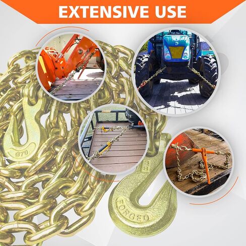 YATOINTO G80 Transport Binder Chain 3/8 Inch x 10 Foot with 4 Clevis Grab Hooks, 7,100 lbs Safe Working Load, Heavy-Duty Logging Chain for Transporting, Towing, Tie Down, Binding Equipment in Saudi Arabia