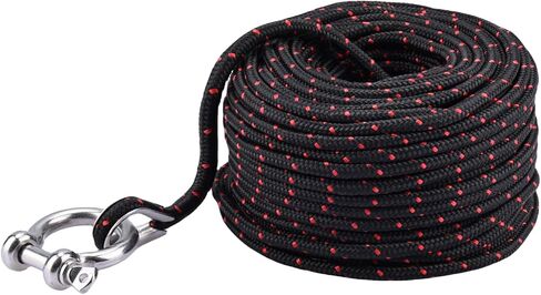 YaeMarine 3/16" x 100' خط مرساة حبل مرساة بحري ممتاز مع كشتبان من الفولاذ المقاوم للصدأ وقيد للروافع الكهربائية (أسود/أحمر) in Saudi Arabia