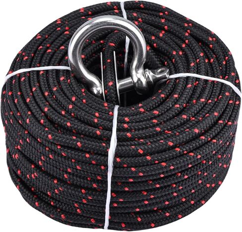 YaeMarine 3/16" x 100' خط مرساة حبل مرساة بحري ممتاز مع كشتبان من الفولاذ المقاوم للصدأ وقيد للروافع الكهربائية (أسود/أحمر) in Saudi Arabia