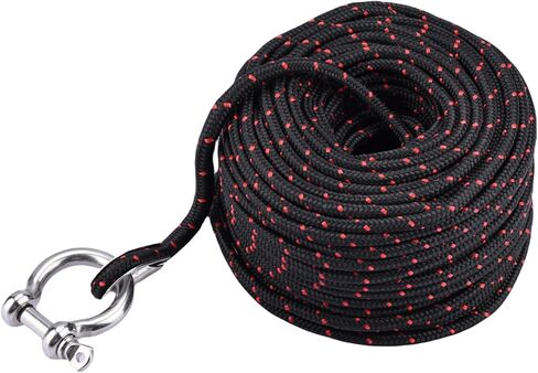 YaeMarine 3/16" x 100' خط مرساة حبل مرساة بحري ممتاز مع كشتبان من الفولاذ المقاوم للصدأ وقيد للروافع الكهربائية (أسود/أحمر) in Saudi Arabia