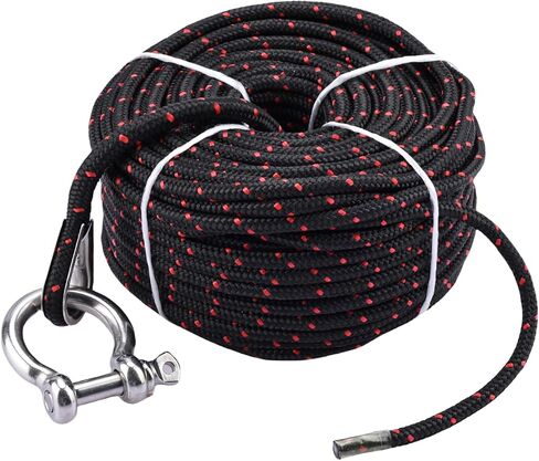YaeMarine 3/16" x 100' خط مرساة حبل مرساة بحري ممتاز مع كشتبان من الفولاذ المقاوم للصدأ وقيد للروافع الكهربائية (أسود/أحمر) in Saudi Arabia
