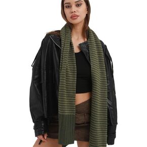 Womens Winter Scarf Warm Cashmere Feel Scarf Long Green Stripe Knit Shawls and Wraps Holiday Ladies Gifts in Saudi Arabia