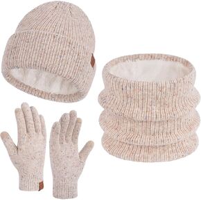 Womens Winter Hats and Gloves Scarf Sets, Fleece Warm Knit Beanie Neck Warmer Skull Caps Touchscreen Gloves for Women Gifts in Kuwait