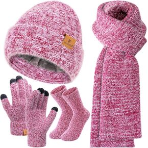Womens Winter Warm Knit Beanie Hat Gloves Sock Long Neck Scarf Set with Fleece Lined Skull Caps Gifts for Women in Kuwait