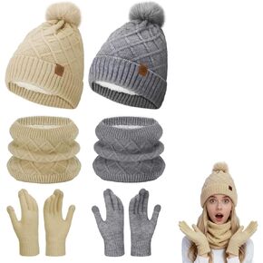 MEWTOGO Thick Fleece Winter Warmer Breathable Beanie Neck Gaiter Touchscreen Gloves Set for Women Gifts, 2 Sets in Kuwait