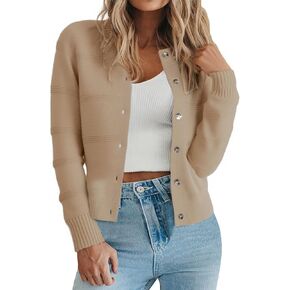 PrinStory Women’s Long Sleeve Crew Neck Cardigan Classic Retro Button Open Front Casual Knit Shrugs Sweaters S-2XL in Saudi Arabia