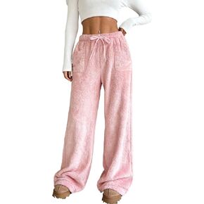 Women's Fleece Pajama Pants with Pockets Soft Plush Lounge Bottoms for Winter Sleep and Loungewear in Kuwait