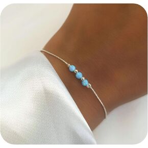 Opal Bead Bracelet - Sterling Silver or Gold Filled, Minimalist Adjustable Bracelet for Women, Dainty October Birthstone Jewelry (White or Blue, 1 Bead, 3 Beads, or Tube Style) in Saudi Arabia