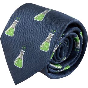 King & Priory Science Conical Flask Navy Blue Herringbone Embroidered Tie in Saudi Arabia