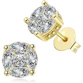 18K Gold-Plated Diamond-Cut Round Cubic Zirconia Stud Earrings, Carat Equivalent, Hypoallergenic, Luxury, Gift-Ready, Unisex in Saudi Arabia