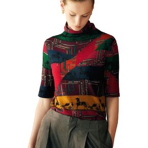 Women's Casual Sweaters Knitted Women's 2025 Fall Tops Pull-Over Long Sleeve Jacquard Mock-Neck 100% Merino Wool Sweater in Saudi Arabia