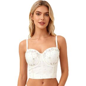 ROYAL SMEELA Corset Crop Beaded Bustier Top with Pearl Push Up Bra Clubwear Party Bustier Crop Top for Parties Special Events in Saudi Arabia