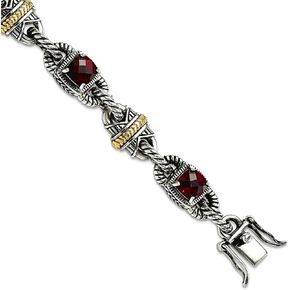 JewelryWeb 925 Sterling Silver Oxidized Box Catch Closure With 14k 5.71Rhodilite Garnet 7.25inch Bracelet 9.25mm Wide Link-Bracelet for Women in Saudi Arabia