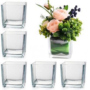 12pcs Square Glass Vases for Centerpieces, 3.15" Clear Short Glass Vase Cube Plant Terrarium, Candle Holder for Wedding Centerpiece, Office Decorations, Home Décor, Parties in Saudi Arabia