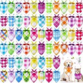 Sweetude 60 Pcs Winter Plaid Dog Bandanas Bulk Winter Pet Scarf Bibs Puppy Bandana Adjustable Washable Kerchief Pet Costume Accessories Grooming Supplies for Small to Large Cats Dogs in Kuwait