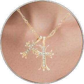 Cross Necklace 14K Gold Plated Double Cross Pendant Necklace Dainty Diamond Cross Charm Link Chain Choker Delicate Faith Jewelry Religious Gifts for Women or Friends in Saudi Arabia