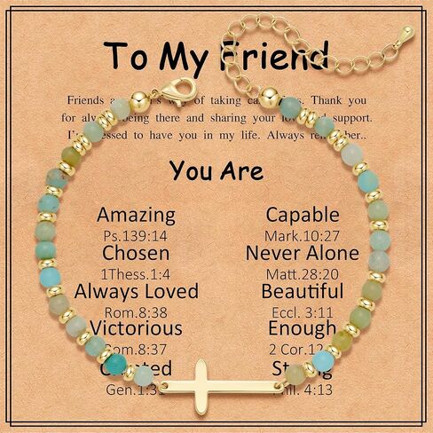 Christian Birthday Gift Bracelet for Women Friend Gifts Cross Bracelets Nature Stone Bead Bestie Friendship Faith Bracelet in Saudi Arabia