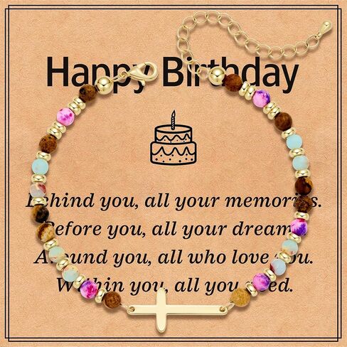 Christian Birthday Gift Bracelet for Women Friend Gifts Cross Bracelets Nature Stone Bead Bestie Friendship Faith Bracelet in Saudi Arabia