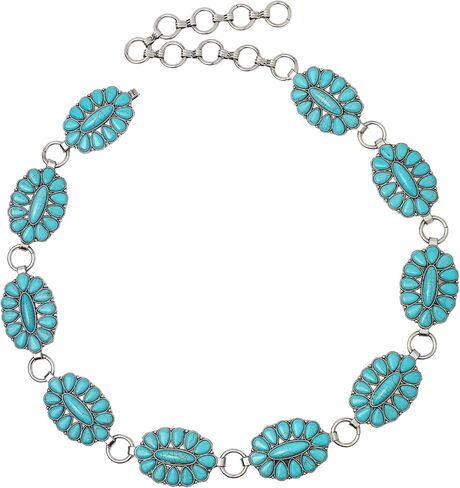 حزام سلسلة Concho من الحجر الغربي للنساء - حزام خصر قابل للتعديل مستوحى من طراز Boho Vintage in Kuwait