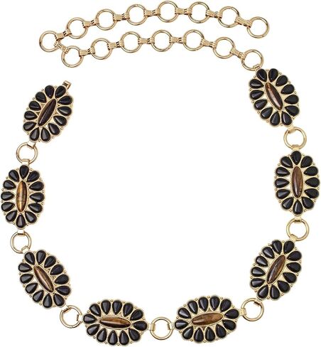 حزام سلسلة Concho من الحجر الغربي للنساء - حزام خصر قابل للتعديل مستوحى من طراز Boho Vintage in Kuwait