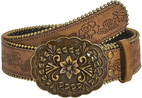 Western Brown Belt for Women Cowboy Cowgirl Waist Belt Embossed Leather Belt Ladies Belts for Jeans Pants Dresses in Saudi Arabia