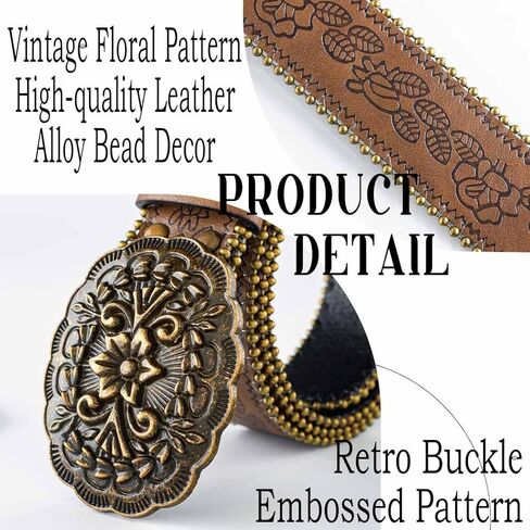 Western Brown Belt for Women Cowboy Cowgirl Waist Belt Embossed Leather Belt Ladies Belts for Jeans Pants Dresses in Saudi Arabia