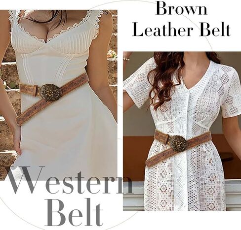 Western Brown Belt for Women Cowboy Cowgirl Waist Belt Embossed Leather Belt Ladies Belts for Jeans Pants Dresses in Saudi Arabia