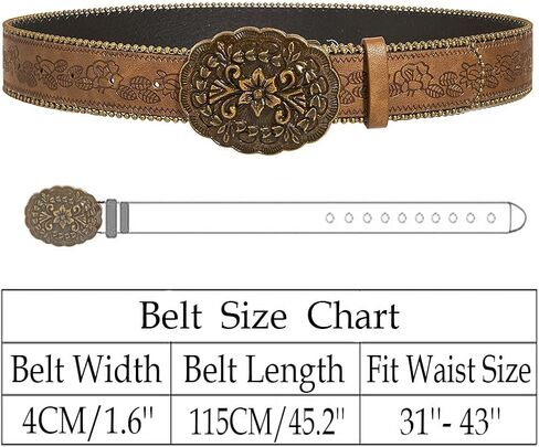Western Brown Belt for Women Cowboy Cowgirl Waist Belt Embossed Leather Belt Ladies Belts for Jeans Pants Dresses in Saudi Arabia