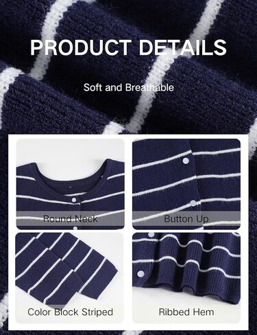 Hongsui Women's Casual Striped Knit Cardigan Button Down Crewneck Sweater Loose Color Block Outerwear in Saudi Arabia