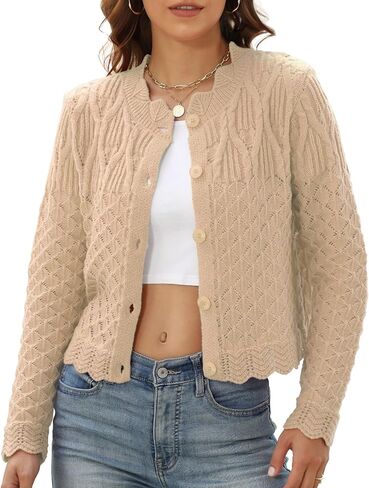 Women Cardigan Sweaters Fashion Outfit Clothes Trendy Cropped Jackets 2025 Casual Long Sleeve Tops in Saudi Arabia