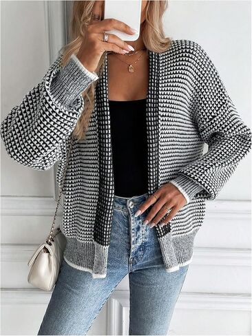 GORGLITTER Women's Open Front Chunky Sweater Cardigans Long Sleeve Striped Knit Jacket Casual Fall Trendy Outerwear 2025 in Saudi Arabia