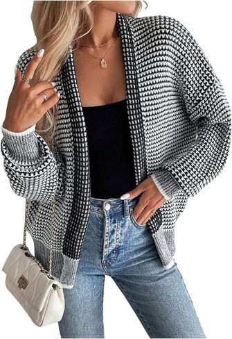 GORGLITTER Women's Open Front Chunky Sweater Cardigans Long Sleeve Striped Knit Jacket Casual Fall Trendy Outerwear 2025 in Saudi Arabia