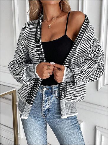 GORGLITTER Women's Open Front Chunky Sweater Cardigans Long Sleeve Striped Knit Jacket Casual Fall Trendy Outerwear 2025 in Saudi Arabia