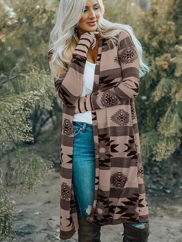 Long Open Front Cardigans for Women Vintage Print Soft Knit Cardigan Top Fall Fashion Outfits Clothes in Saudi Arabia