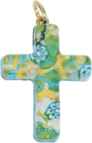 Glass Of Venice Murano Glass Venetian Reflections Cross Pendant - Aqua Gold in Saudi Arabia