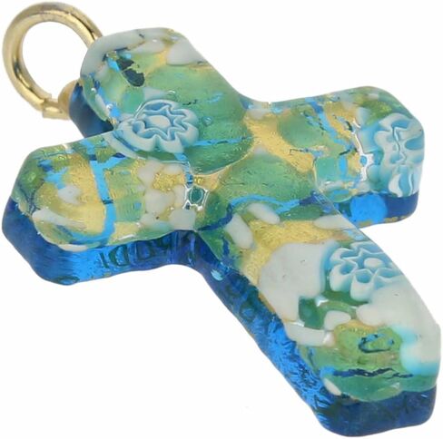 Glass Of Venice Murano Glass Venetian Reflections Cross Pendant - Aqua Gold in Saudi Arabia