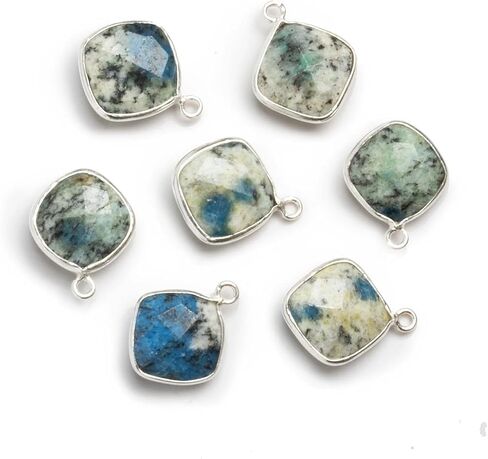 16x13mm Silver Bezeled K2 Azurite Granite Square Pendant in Saudi Arabia