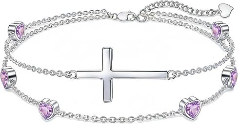 Prismata Cross Birthstone Bracelet 925 Sterling Silver Adjustable 12 Months Birthstone Cross Bracelet Religious Jewelry Gifts for Women Her,with 7"+2" chain in Saudi Arabia