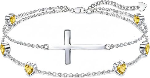 Prismata Cross Birthstone Bracelet 925 Sterling Silver Adjustable 12 Months Birthstone Cross Bracelet Religious Jewelry Gifts for Women Her,with 7"+2" chain in Saudi Arabia