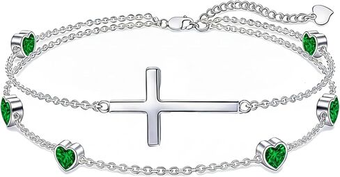 Prismata Cross Birthstone Bracelet 925 Sterling Silver Adjustable 12 Months Birthstone Cross Bracelet Religious Jewelry Gifts for Women Her,with 7"+2" chain in Saudi Arabia