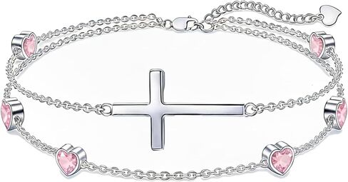 Prismata Cross Birthstone Bracelet 925 Sterling Silver Adjustable 12 Months Birthstone Cross Bracelet Religious Jewelry Gifts for Women Her,with 7"+2" chain in Saudi Arabia
